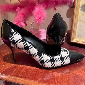 Manolo Blahnik Black and White Wool Heels with Checkered Pattern
